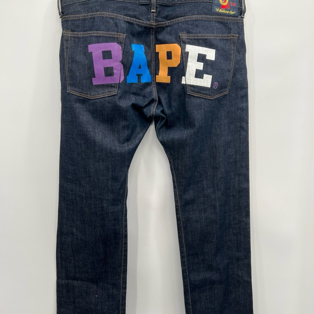 A Bathing Ape Men's Color BAPE Spell Out Blue Denim Jeans Pants Size XL | 40x35